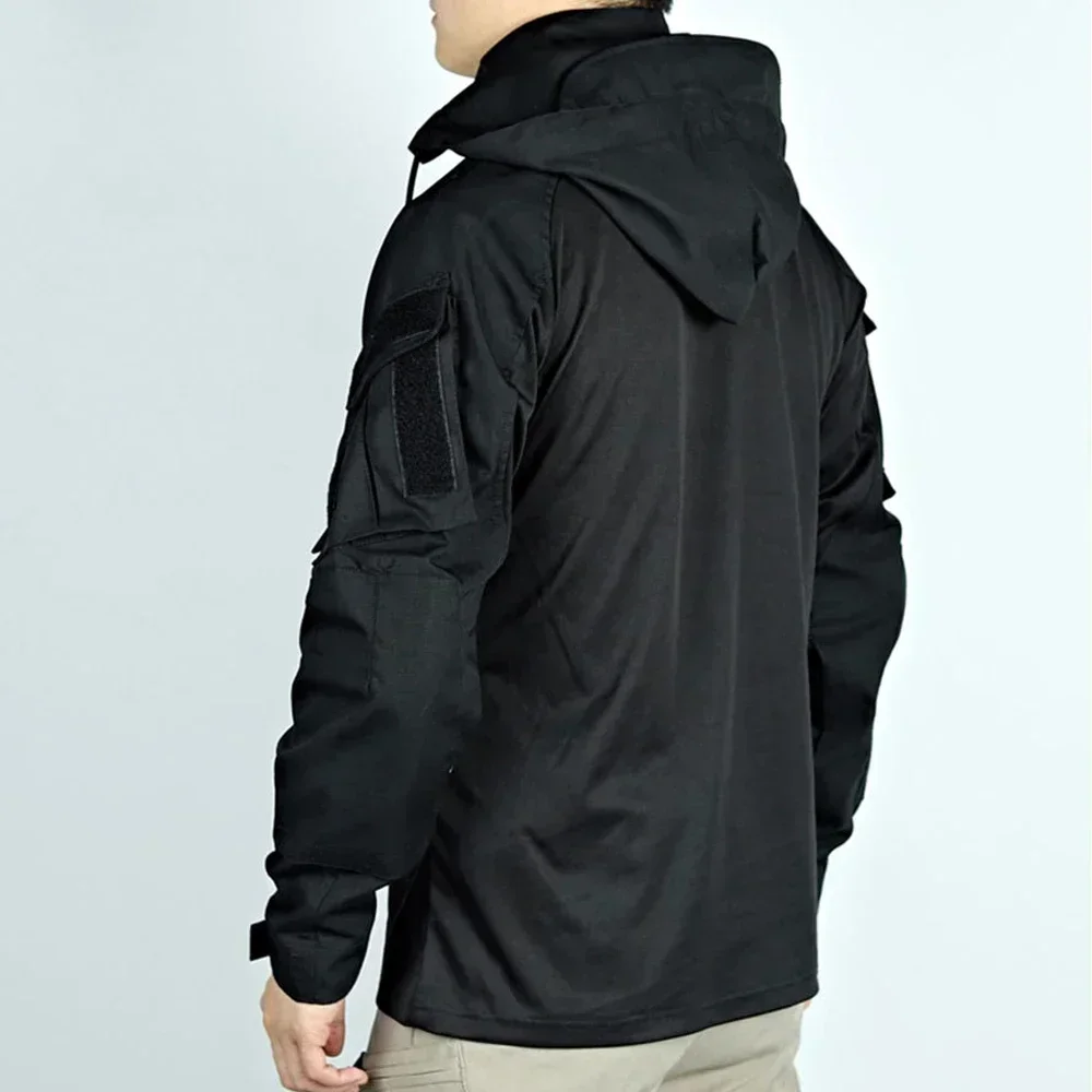 Tactical Tops Combat Shirts Men 1/4 Zipper T-shirt Camo Hooded CS Paintball T-Shirt Tops Hunting Climbing Shirt Cotton Clothes