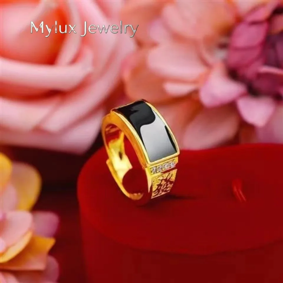 Mylux Jewelry 9999 24K pure gold ring, natural red crystal inlaid with adjustable opening, mother gold garnet crystal jewelry