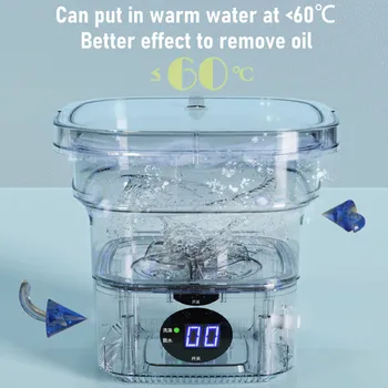 미니 휴대용 버킷 와셔, 접이식 자동 세탁기, LCD 패널 디스플레이, Drom RV 여행 아파트 110-220V, 6L 