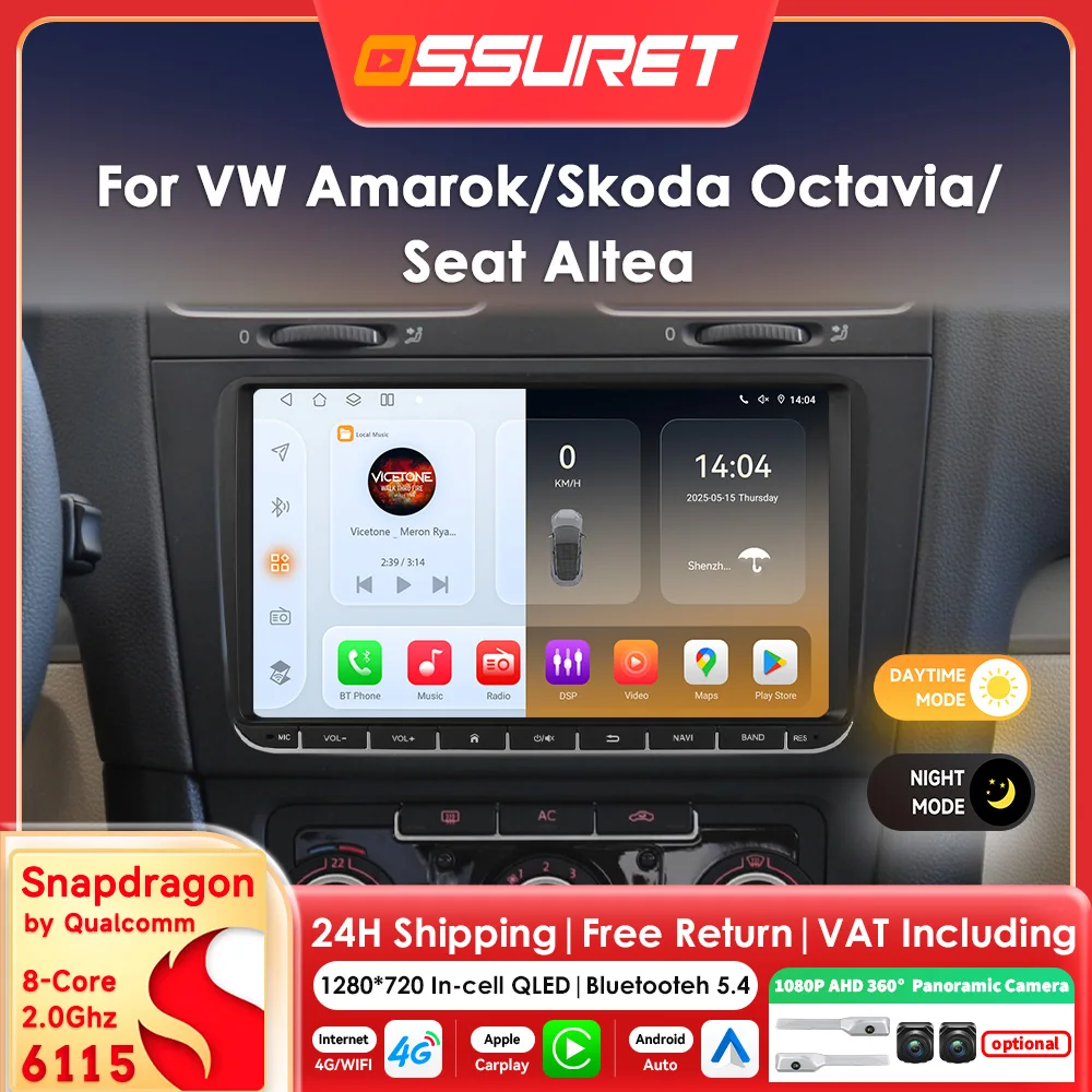 Carplay Android 14 Autoradio Autoradio für Volkswagen Vw Golf 5 6 Passat Tiguan Polo Amarok Caddy Touran Octavia Fabia Seat Leon