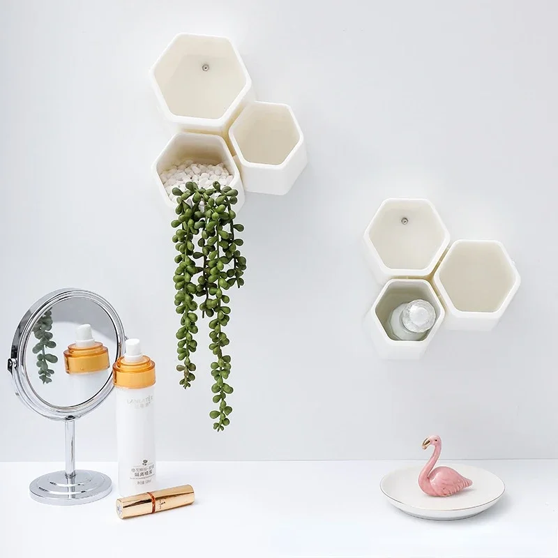 Simple Multifunctional Hexagonal Stationery Storage Box Wall Mounted Shelf Student Desktop Plastic Creative Pen Holder