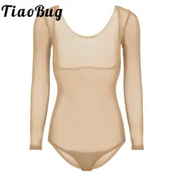 Women Belly Dance Bodysuit Sheer Mesh Chest Opened One Piece Leotard Bottoming Shirt Tops Lady Dance Bodystocking Underwear