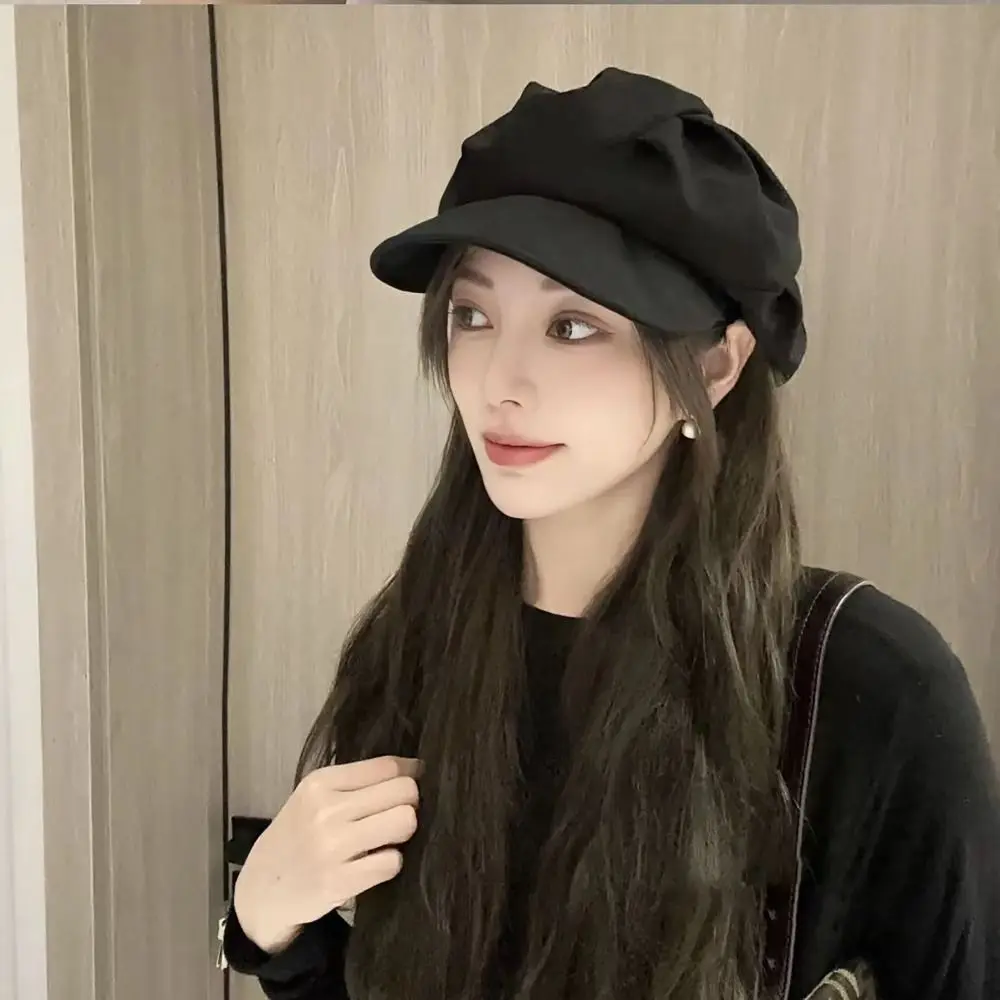 

Retro Layered Octagonal Hat Windproof Solid Color Vintage Newsboy Hats Breathable Elegant Pleated Berets Women Men