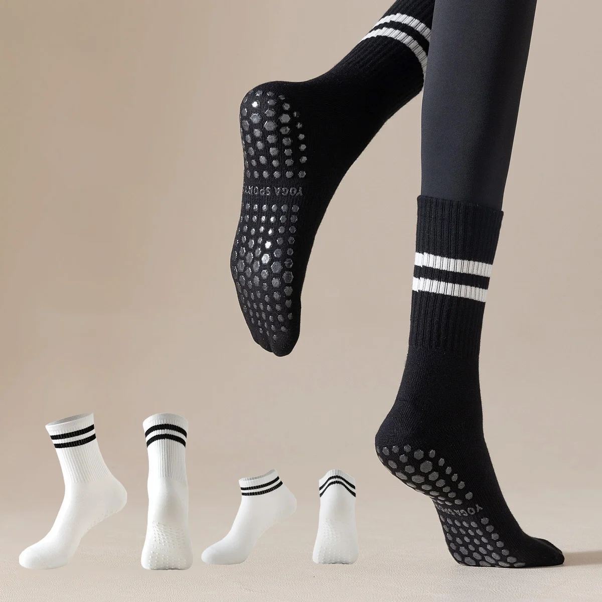 

2/5 Pairs of Women's Aerobic Mid-Calf Socks with Massage Sole, Suitable for Yoga & Pilates
