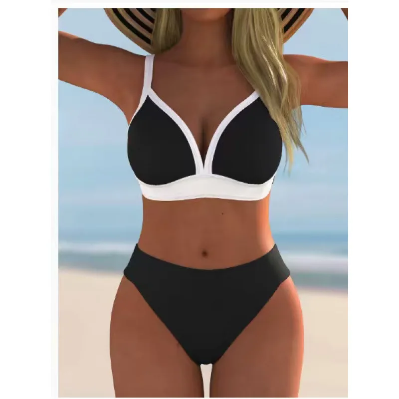 2026 Striped High Waisted Two Piece Bikini Set Women Push Up Tummy Control Swimsuit Swimwear Beach Vacation Summer Bathing Suit