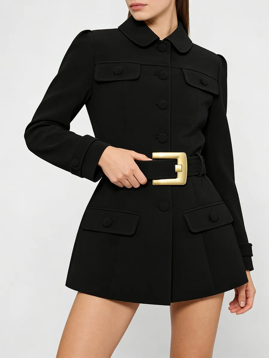 Twotwinstyle sólido emagrecimento emendado cinto temperamento blazers para mulheres lapela mangas compridas retalhos botões blazer feminino novo