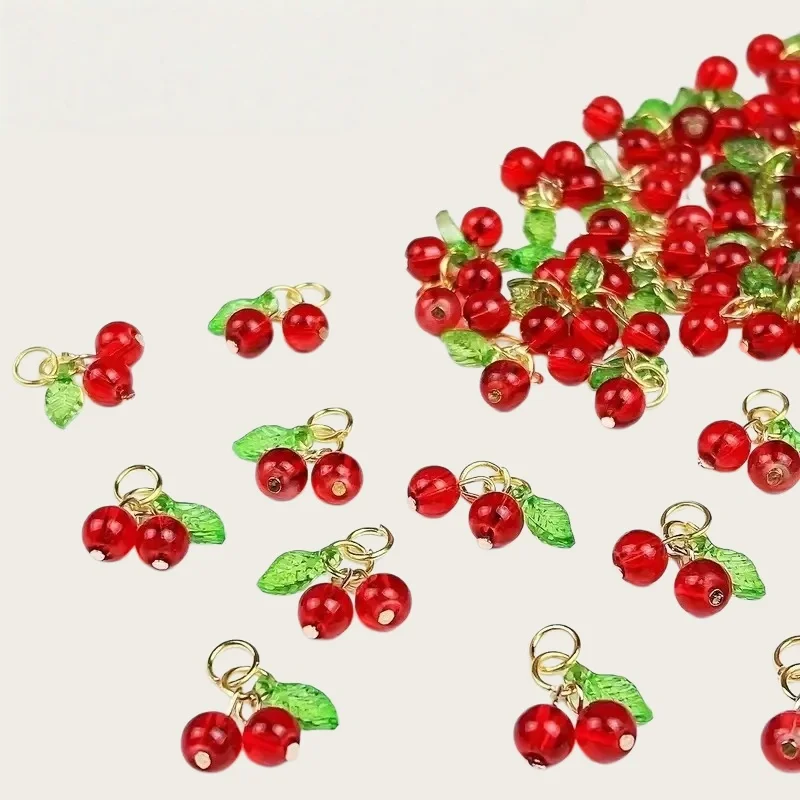 Wholesale Cherry Glass Pendant Charms Decorative Findings DIY Earrings Key Chain Bag Phone Jewelry Accessories