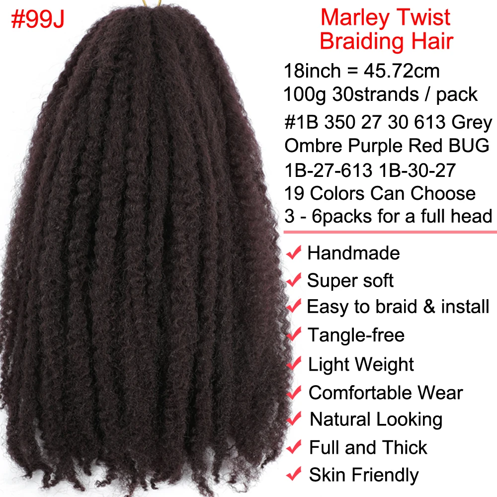 Afro Long Marley Twists Braidings Hair Ombre Purple Red Brown Black Ginger Blonde #4 Marley Kinky Twists Crochet Hair Synthetic