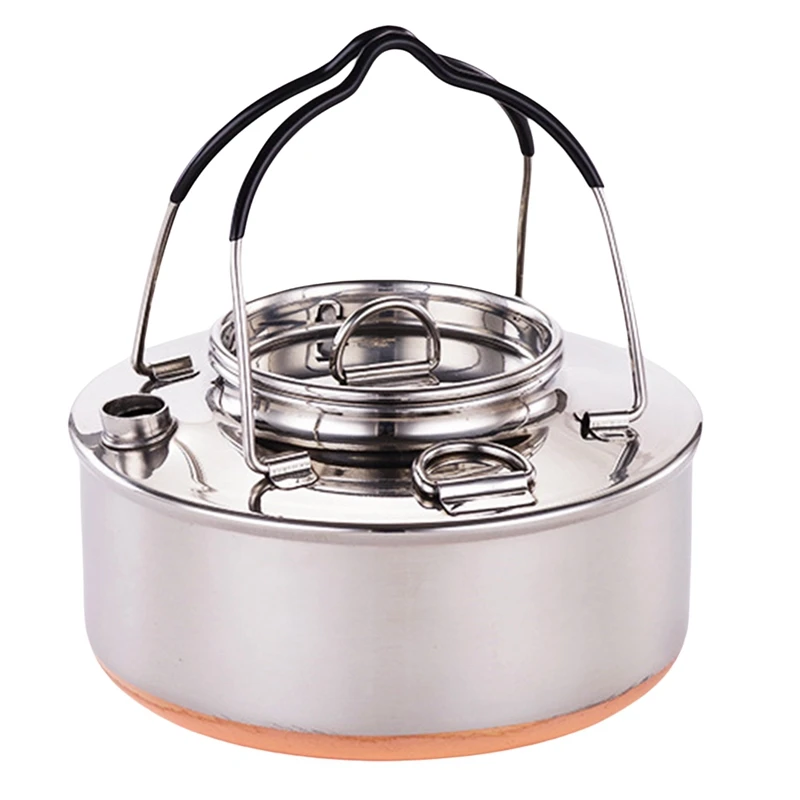 

AA79 New 304 Stainless Steel Camping Kettle Portable Outdoor Camping Stainless Steel Copper Bottom Kettle Picnic Tea Kettle