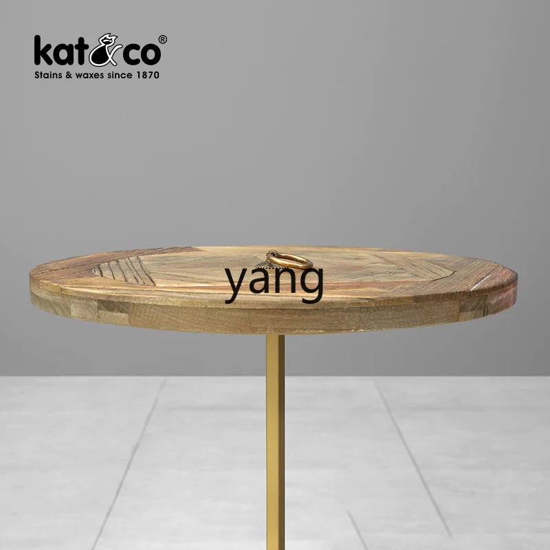 LMMretro recycled old elm parquet round edge table, American country small coffee table