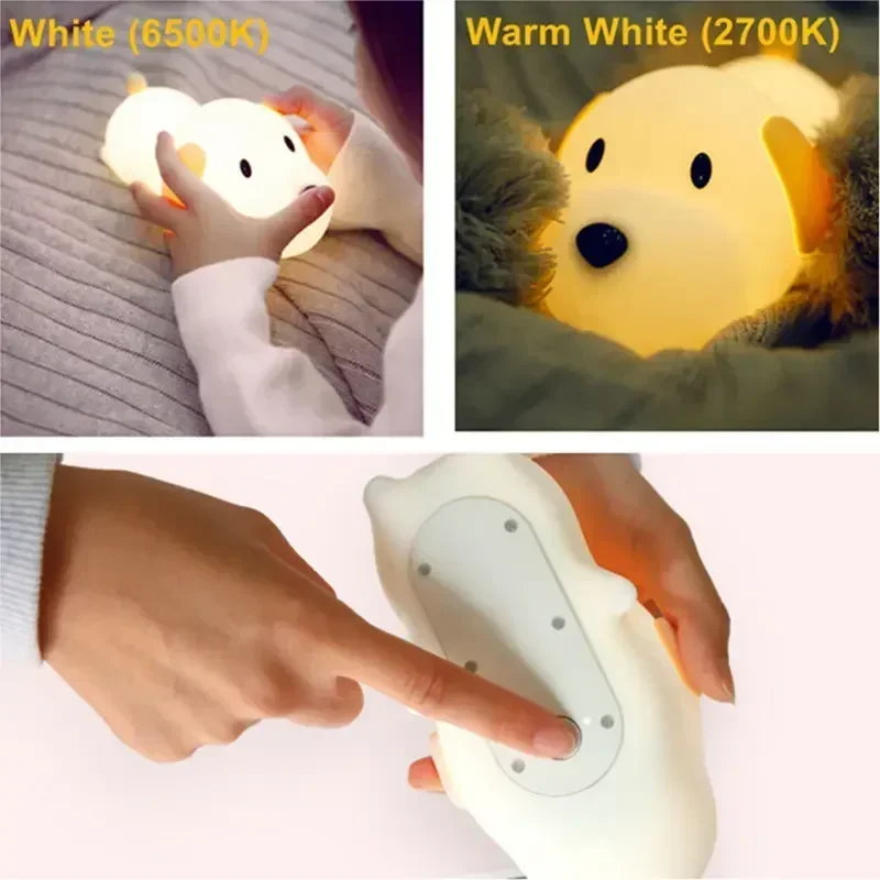 Xiaomi kawaii Puppy Night Light Silicone Touch LED Sleep Lamp 2 Colors USB Rechargeable For Children Room Decor Christmas Gift