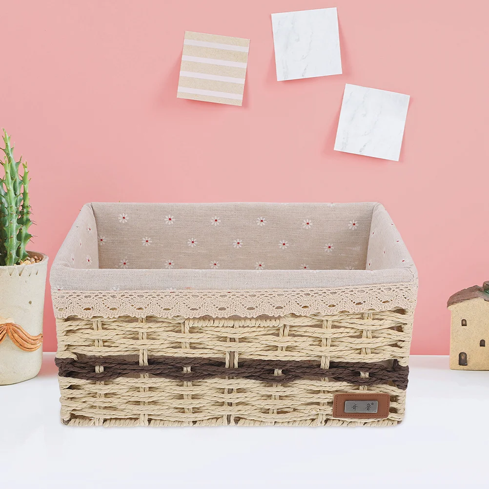 

Woven Storage Basket with Liner for Snacks Cosmetics Fruits Home Organization Decorative Sundries Holder Desktop Multipurpose