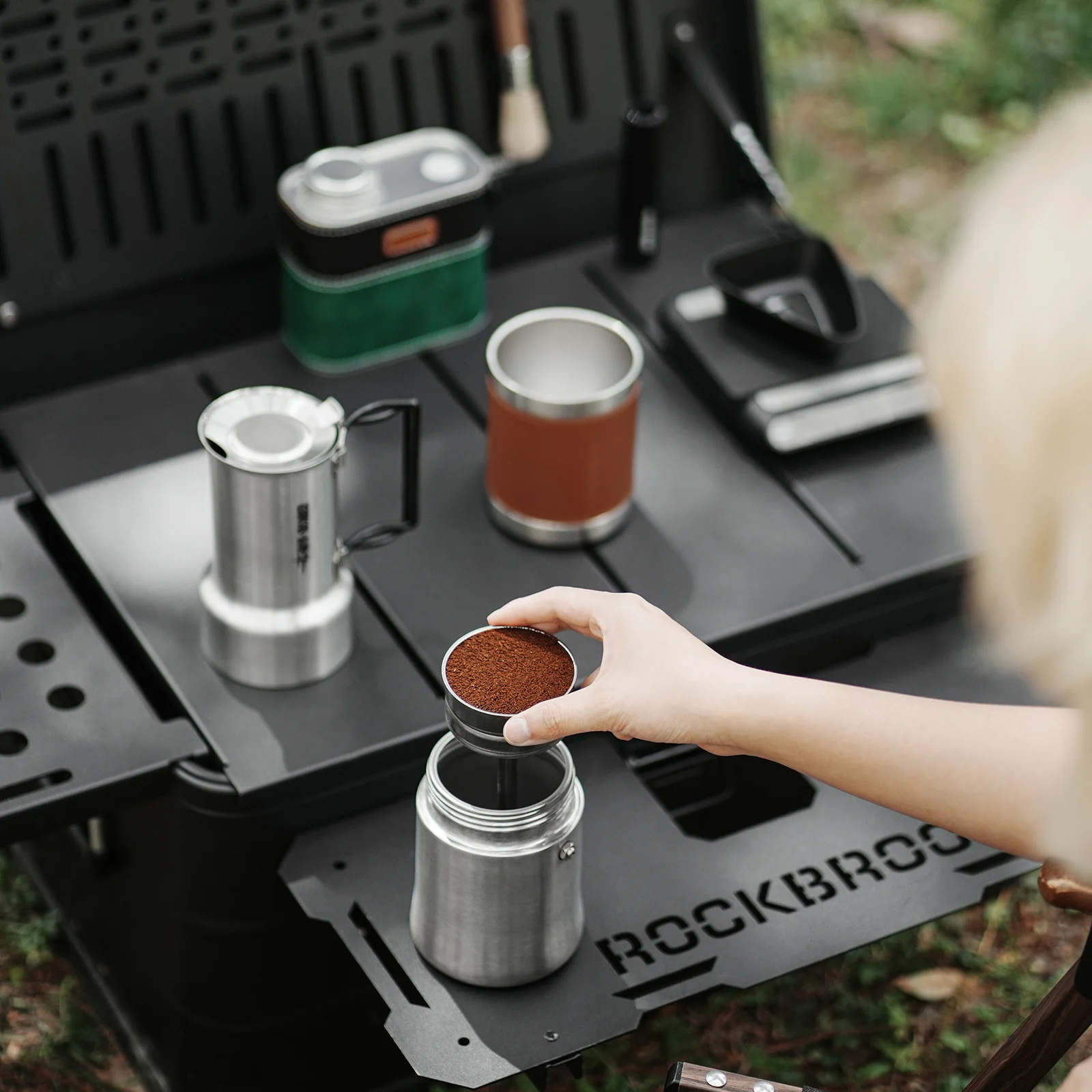 MHW-3BOMBER وعاء موكا 350 مللي ماكينة صنع القهوة من الفولاذ المقاوم للصدأ وعاء متكامل كوب قابل للطي مقبض إسبرسو وعاء للتخييم أداة القهوة