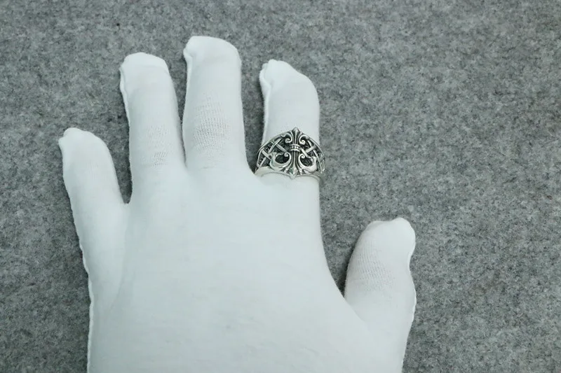 Punk Style 925 Sterling Silver Scout Flower Ring Male domineering European and American wide face retro cross ship anchor Thai s
