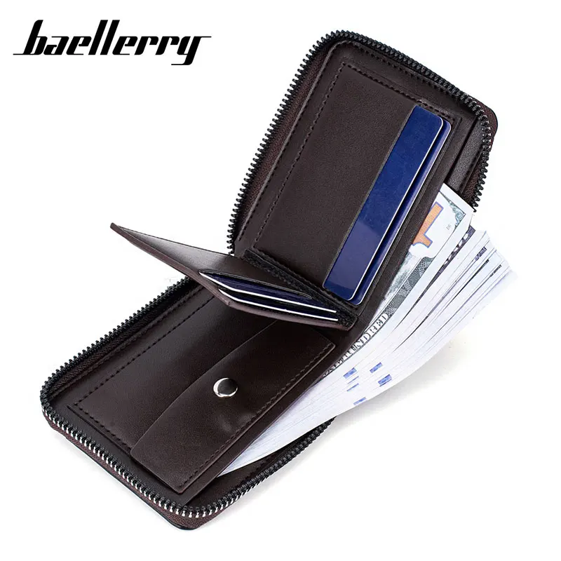 Baellerry dompet pria RFID, baru pemegang kartu pendek ukiran nama Gratis dompet pria kulit PU dompet pria Retro merek saku koin