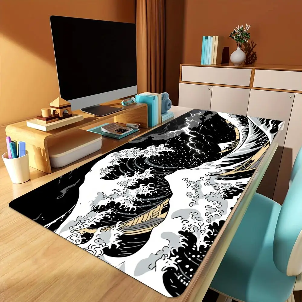 

Дизайн гигантского черного волнистого узора Коврик для мыши Настольный коврик Игровые коврики Нескользящий коврик для клавиатуры с прошитыми краями, коврик для мыши, офисный коврик muismat