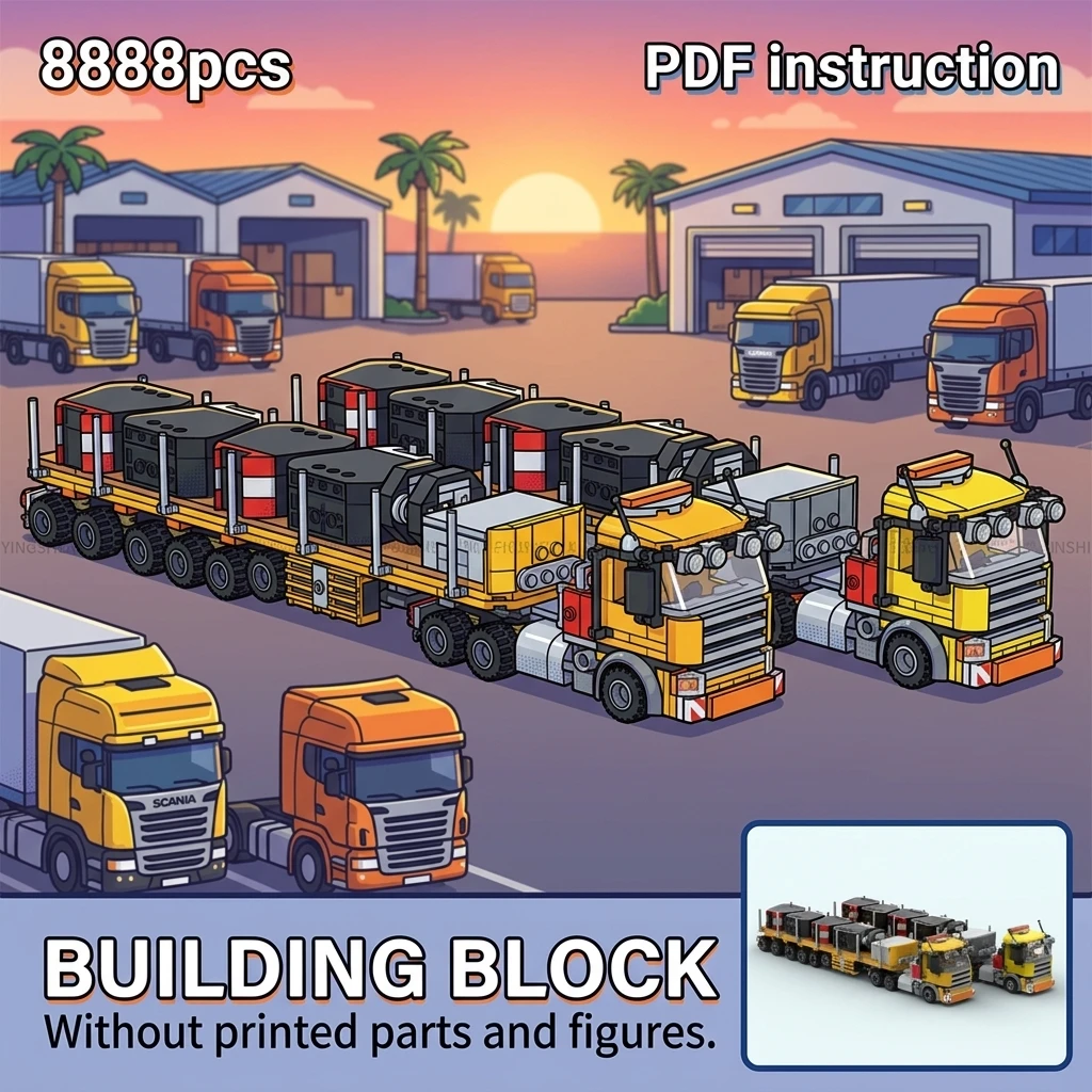

MOC Heavy Duty Construction Truck Building Blocks Ballast Flatbed Trailer Engineering Transport Vehicle Brick Adult Collector