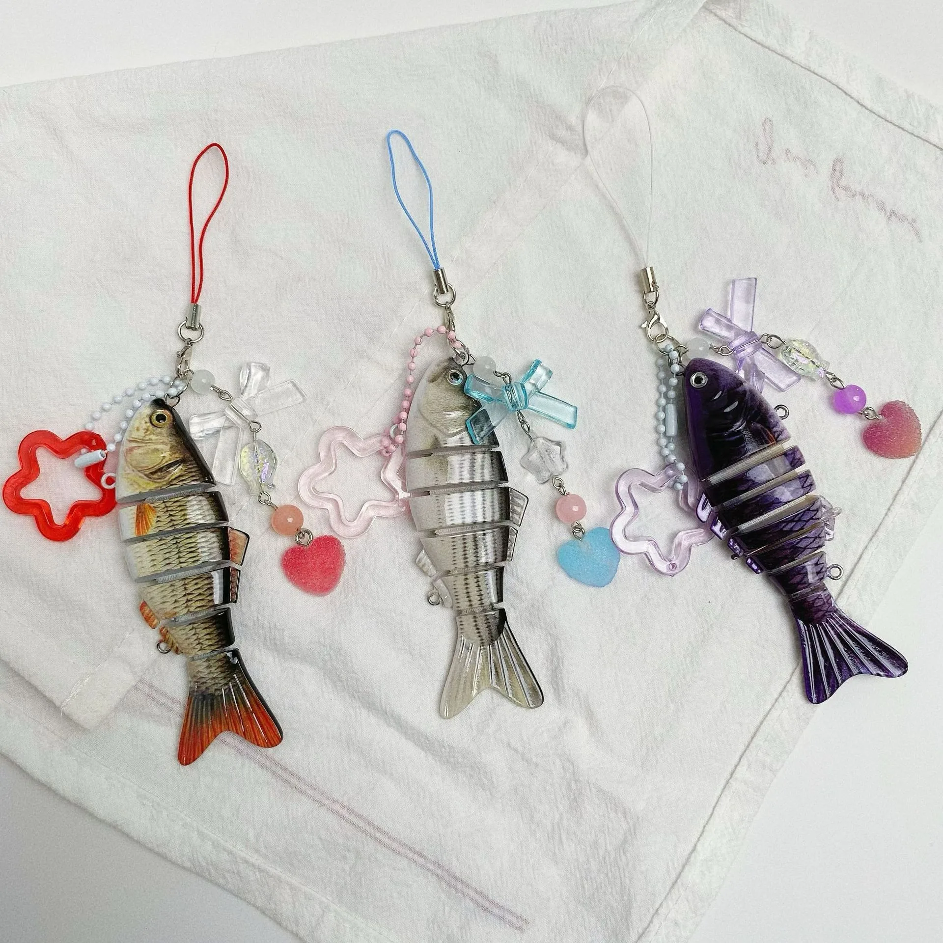 Fish Keychain Super Bionic Fish Bait Keychain Pentagram Love Crucian Carp Ocean Small Fish Multi-section Fish Luya Fashion Versa