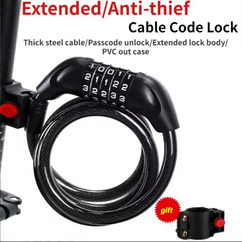 Bloqueio de cabo de código de 5 dígitos de bicicleta 1200mm * 12mm anti-roubo bloqueio de senha de bicicleta cabo de aço de segurança bloqueio de ciclismo peças de bicicleta