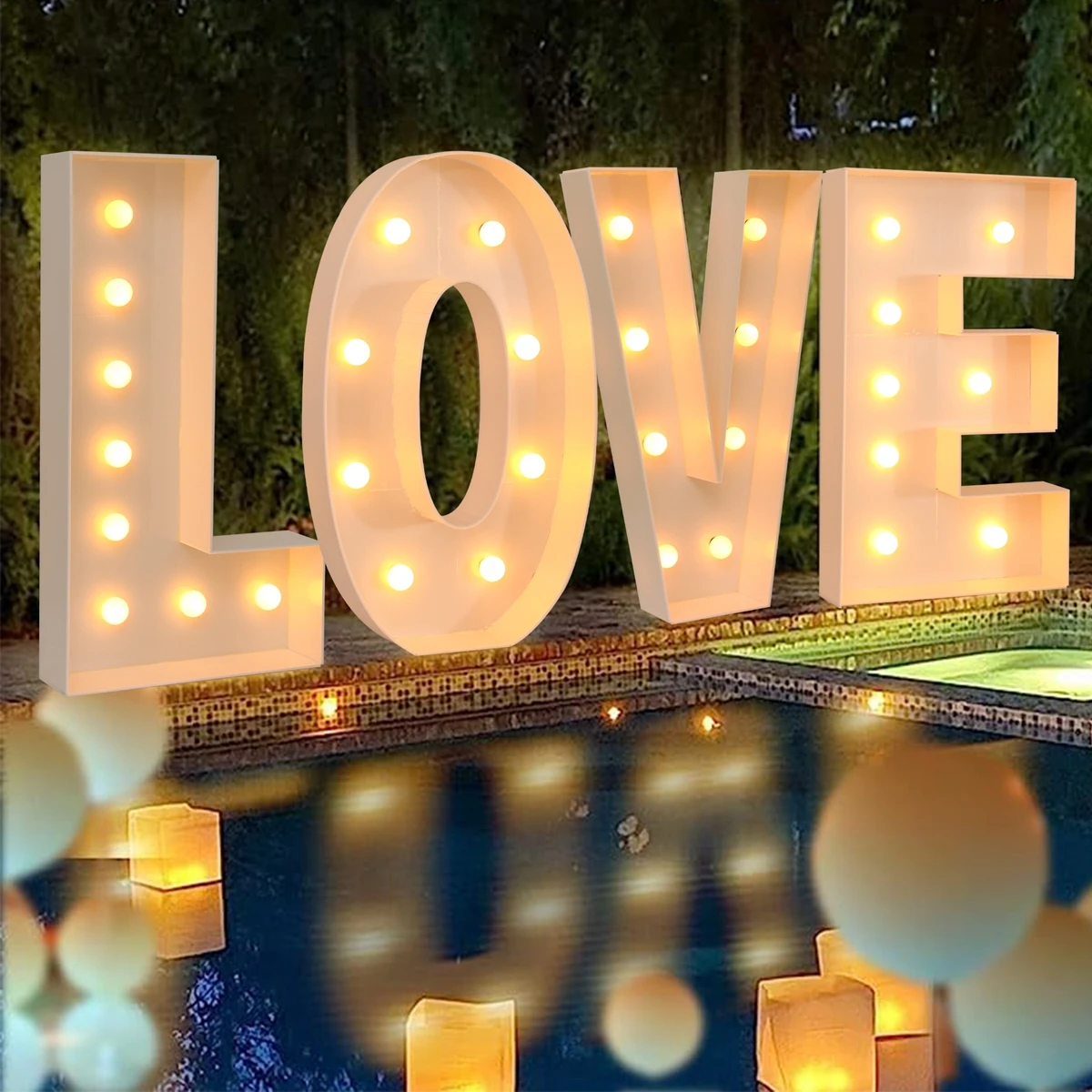 91.5cm Warm Light Up Giant Letter Led Light Frame Box Balloon Filling Box with 10 Lights Birthday Wedding Xmas Decor Baby Shower