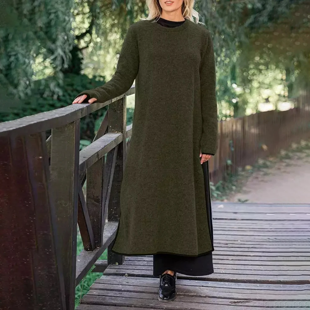 2024 Autumn Wiinter Women\'s Plus Size Elegant Long Pullover Dresses Robe Large Size Femme Oversized Solid Dress 2XL 3XL