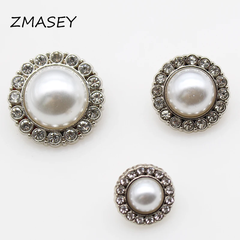 ZMASEY New 10 Pieces Alloy Shiny Rhinestone Pearl Clothing Buttons, DIY Needlework Handmade Decorative Sewing Accessories