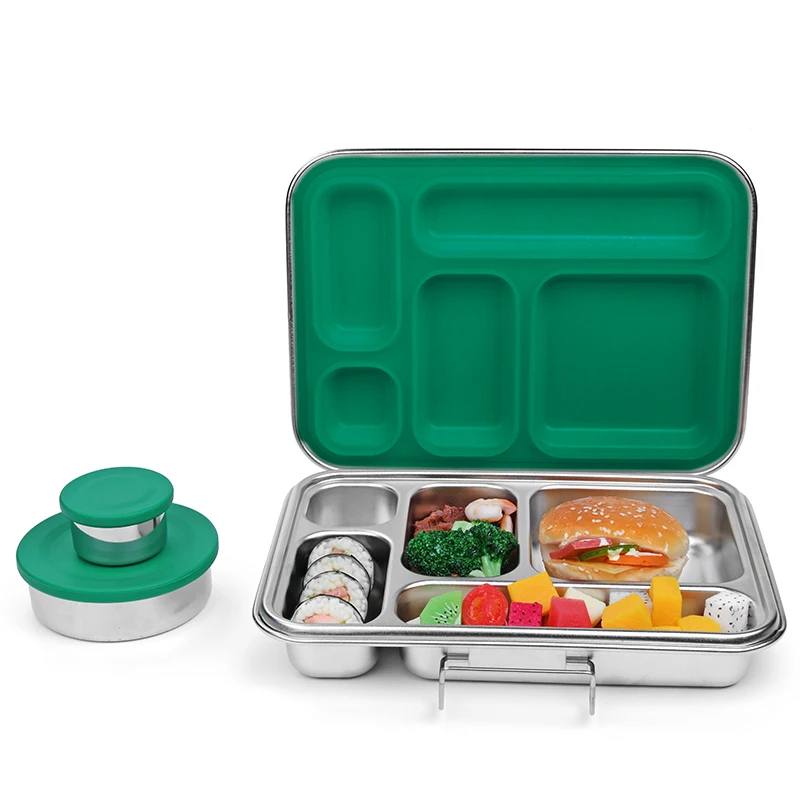 SS304 Stainless Steel Dinner Lunch Box for School 5 Compartment Bento Box with Spot Set