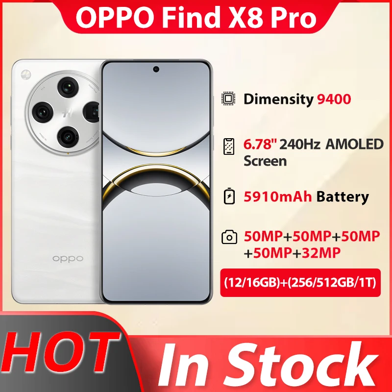 هاتف محمول OPPO Find X8 Pro 5G AI أصلي 6.78 بوصة الأبعاد 9400 ColorOS 15 كاميرا بطارية 50 ميجابكسل 80 وات هاتف ذكي فائق الشحن