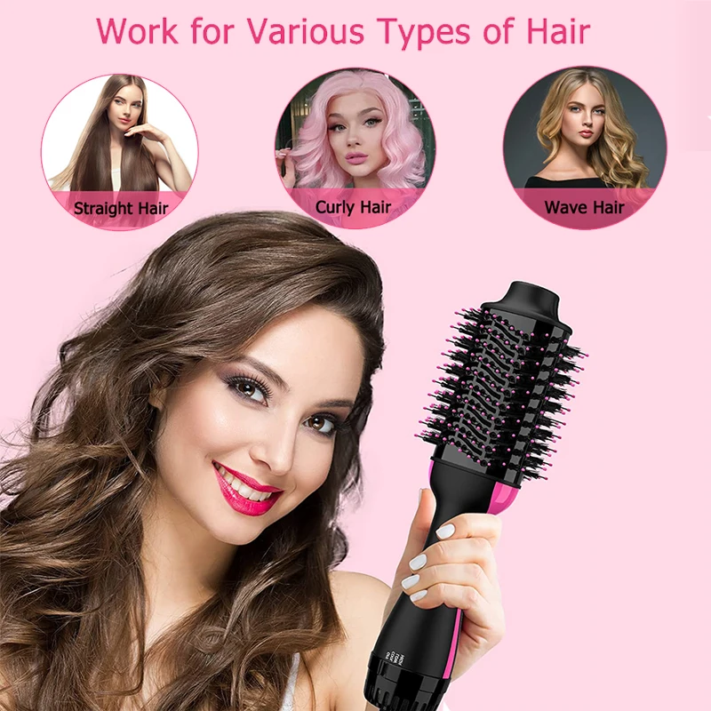 

4 In 1 Hot-Air Hair Brushes Women Hair Dryer Brush Hair Dryer Straightener Curler Massager Rapid Warming One Step Volumizer