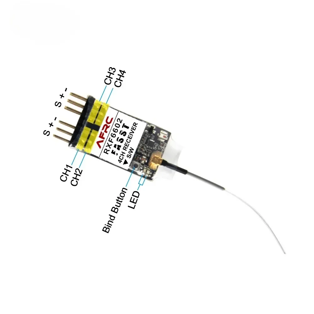 AFRC-RXF6602 มินิรีซีฟเวอร์สำหรับ Futaba S-FHSS FASST 6EX, 7C, TM-7, TM-8, T8FG, T10C, TM-10, T10CG, T12Z, T12FG, TM-14, T14MZ, T18