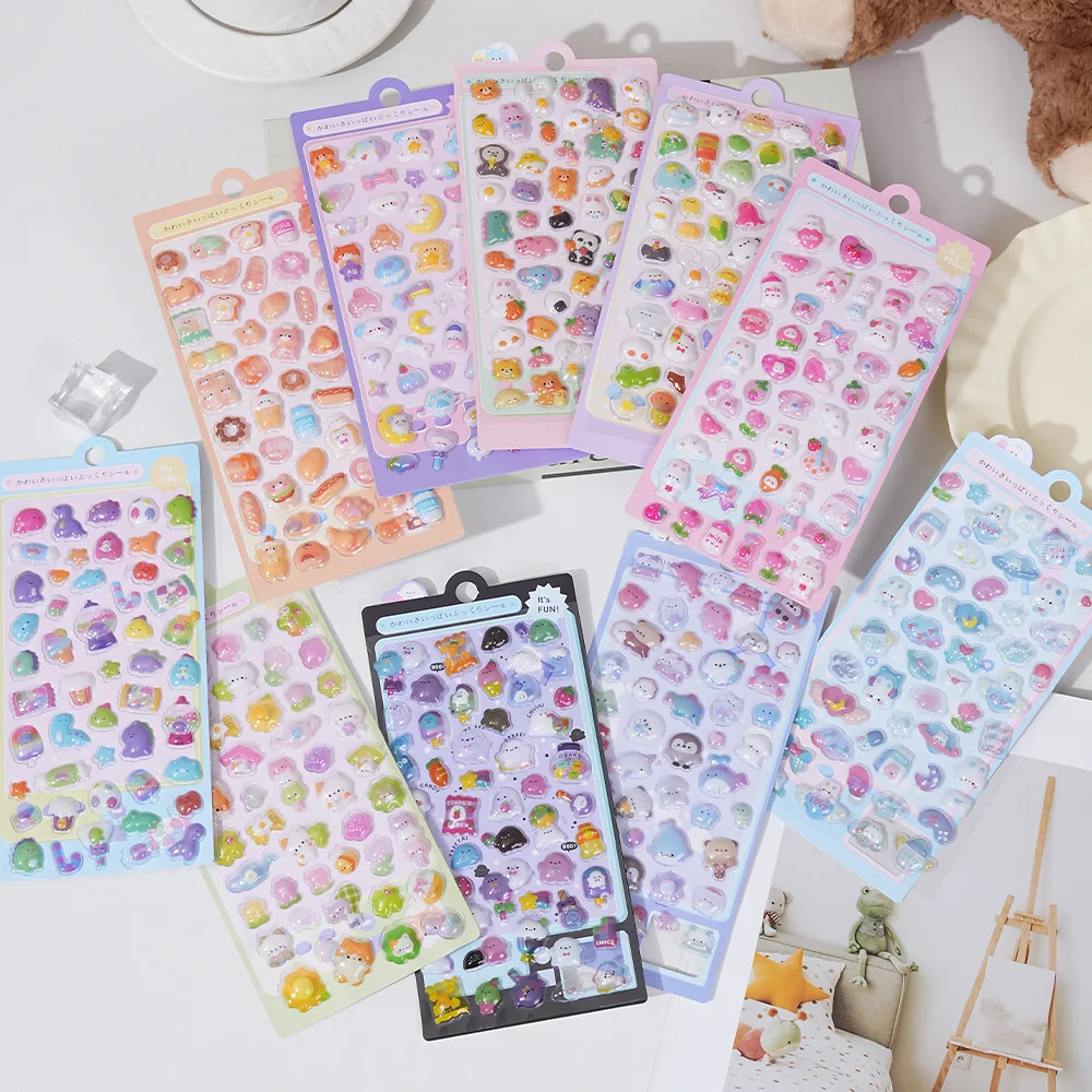 3/6 sheets Funny Sweet Furit cloud Pets Drop 3D Relief Sticker Scrapbooking Diy Diary Decor Stationery cute Stickers