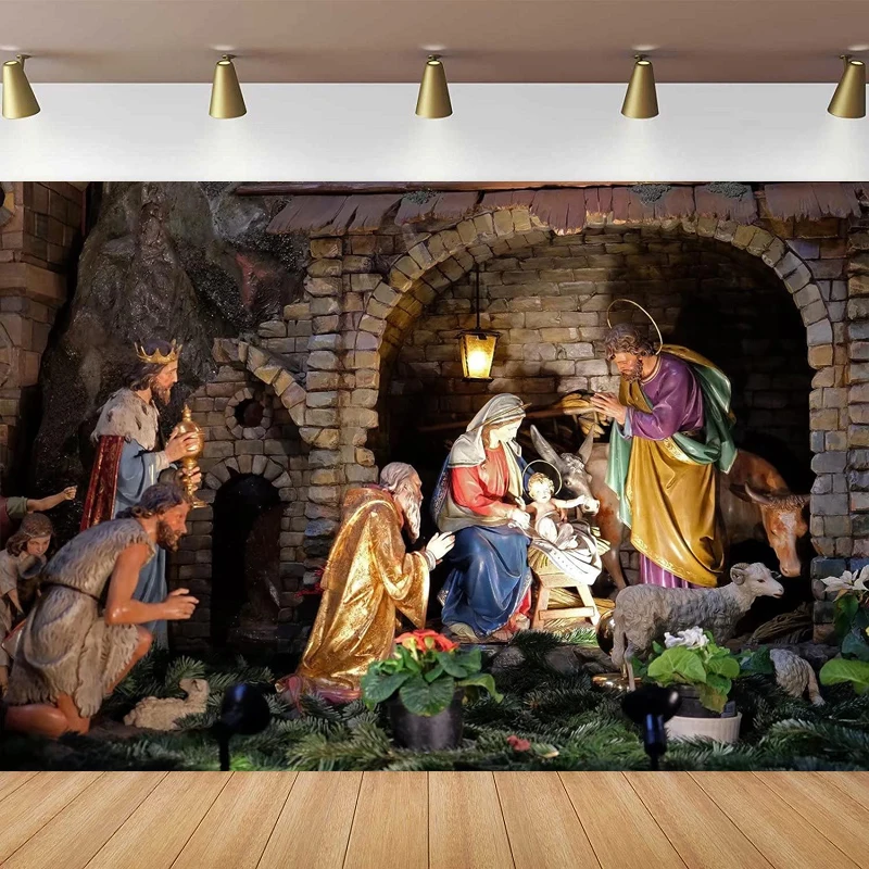 Birth Of Jesus Photography Backdrop Manger Nativity Scene For Baby Jesus Nativity Figurine Background Family Church Party Decor