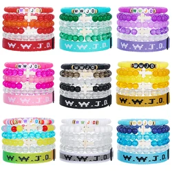 8Pc/s Simple WWJD Letter Jacquard Wrist Bracelet for Men and Women Sports Wrist Bracelet Adjustable Bracelet Couple Jewelry Gift