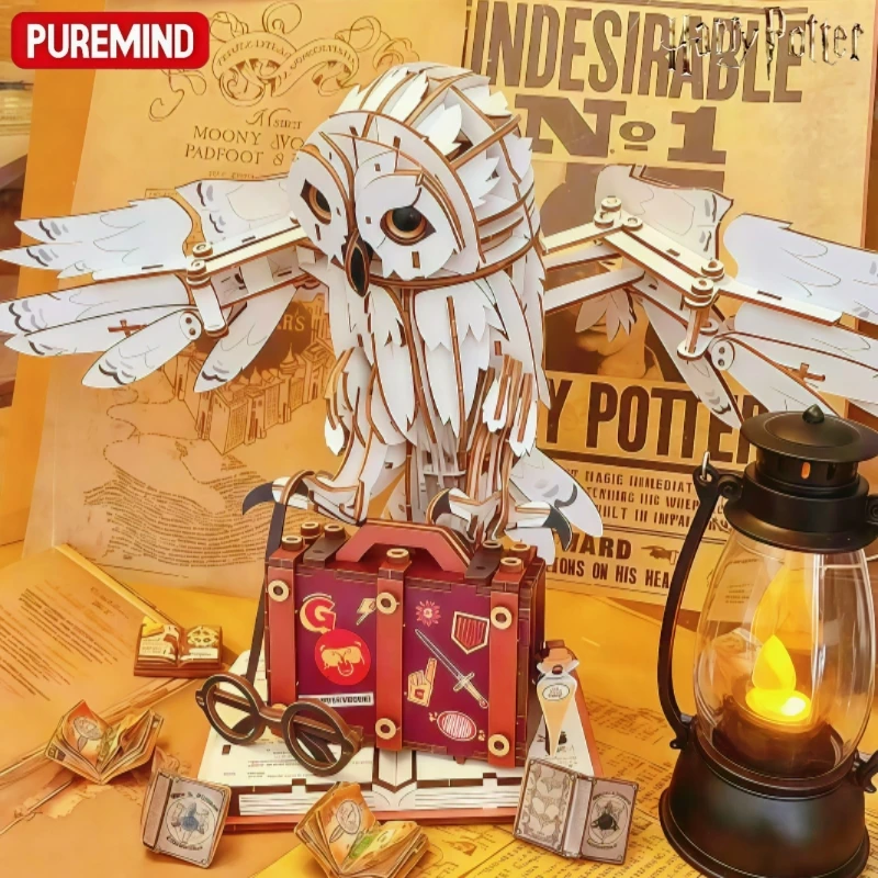 PUREMIND Harry Potter Peripheral Hedwig Snowy Owl 3D Wooden Assembly Model Handmade Puzzle Toy Collectible Desk Decor Gift