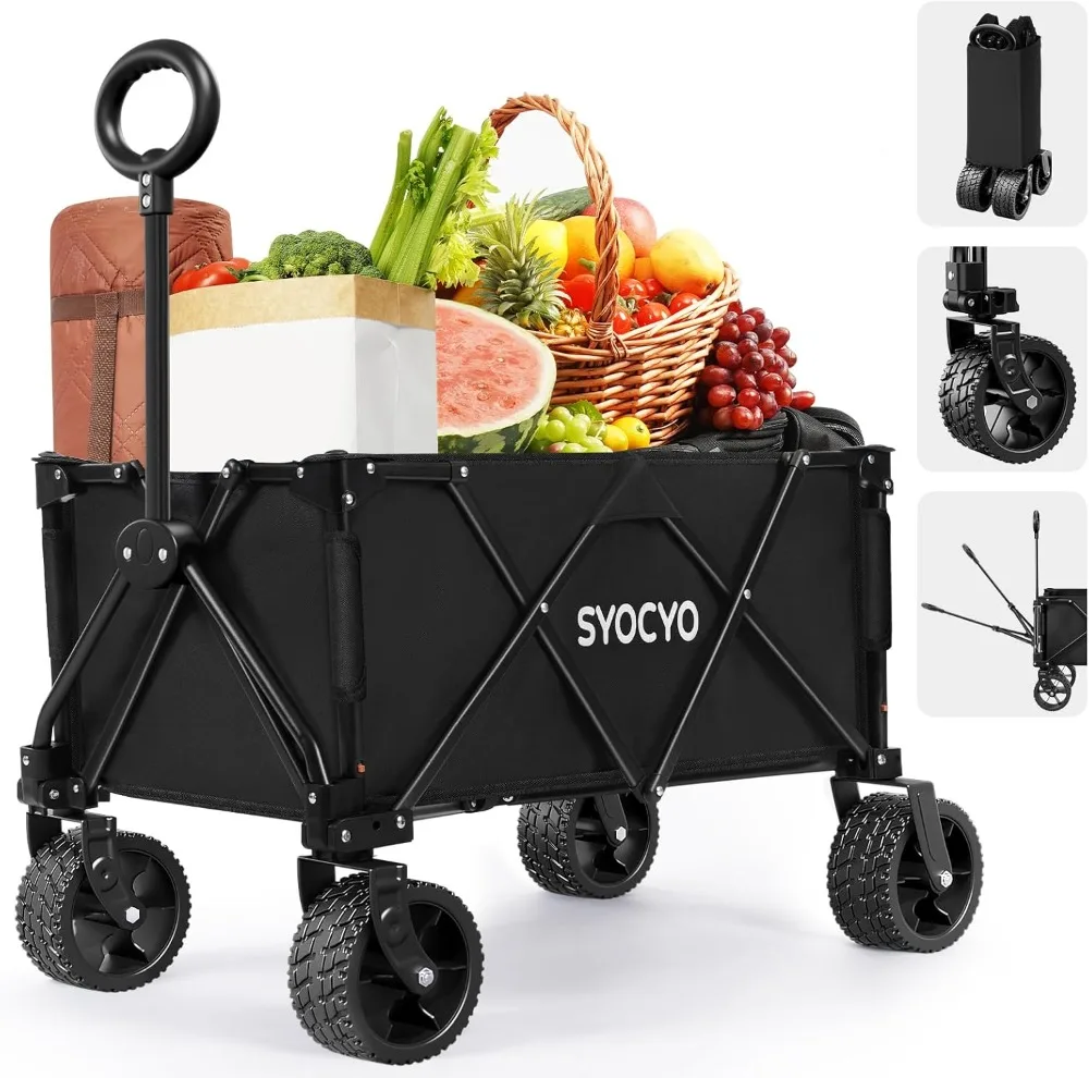 

Collapsible Foldable Wagon Cart with 330lbs Weight Capacity All-Terrain Wheels for Garden Camping Sports Shopping Black