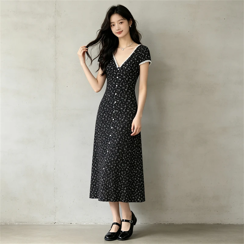 KEYANKETIAN 2026 French Romant - French Vintage Floral Midi Dress ulasan dan harga
