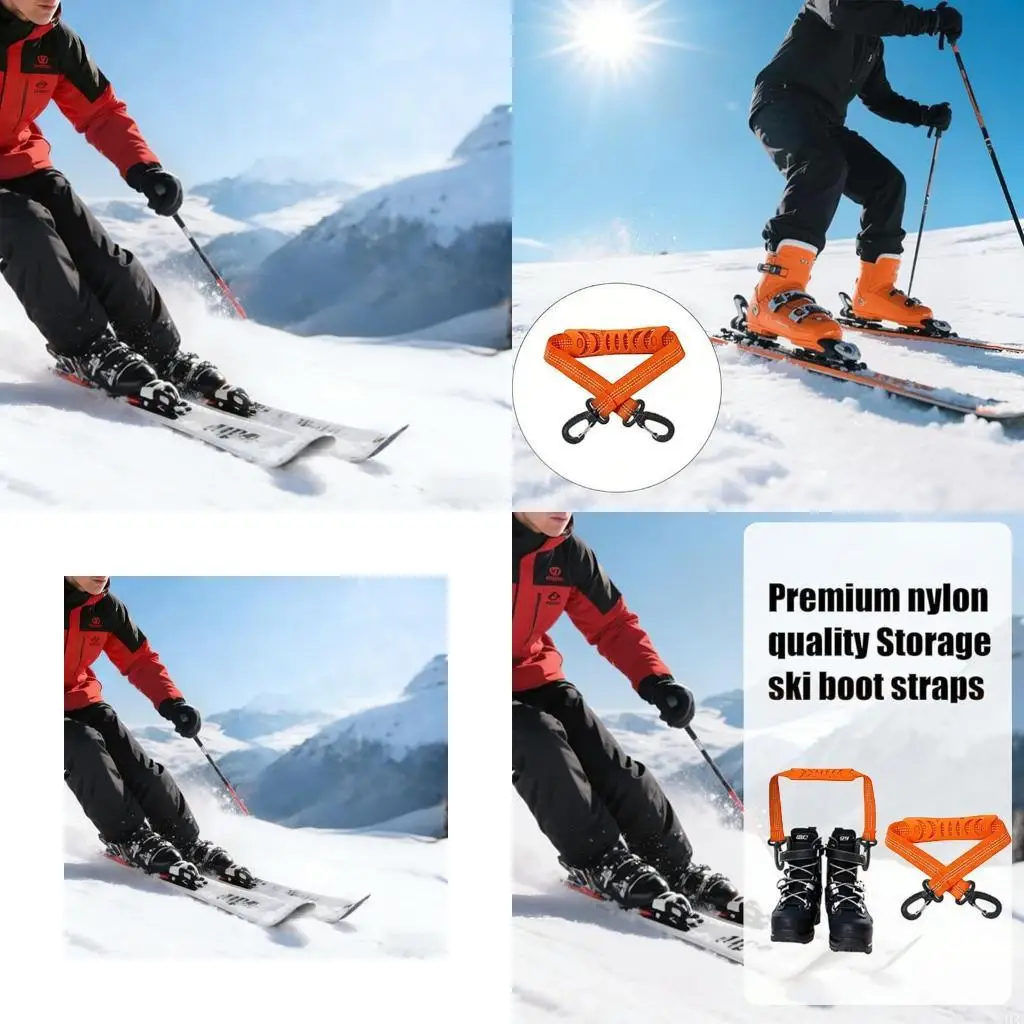 

Pack of 4 Ski Board Tow Straps Allowing Easy Transportation of Skis on Flat Areas to Chairlift Access Polyester Texture
