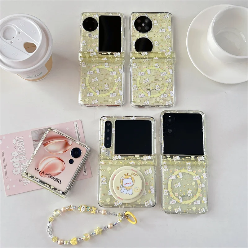 

Cute Kawaii Hello Kitty Phone Case with Rhinestone Mirror Beaded Lanyard For Samsung Galaxy Z Flip 7 6 5 Plaid Star Foldable Pro