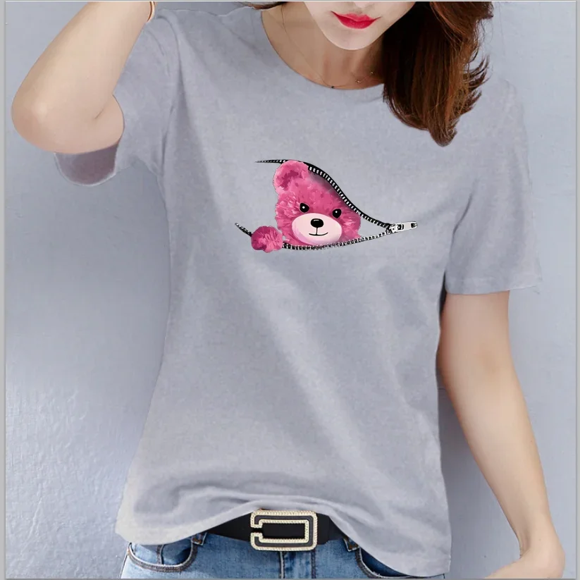 Bear Graphic Print T-shirt, Teddy Bear Short Sleeve Crew Neck Casual Top  Women\'s Clothing Oversized  T Shirt Tops  Harajuku