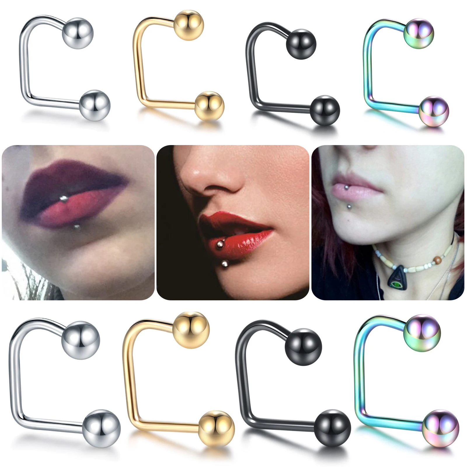 1PC Steel 16G Ball Top Lippy Loop Labret Monore Lip Piercings Punk Ear Tragus Helix Stud Earring Septum Piercings Sexy Jewelry