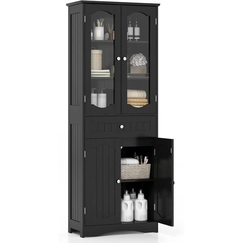 

63 high bathroom storage cabinets, independent floor standing cabinets with glass doors and shelves, living room, kitchen