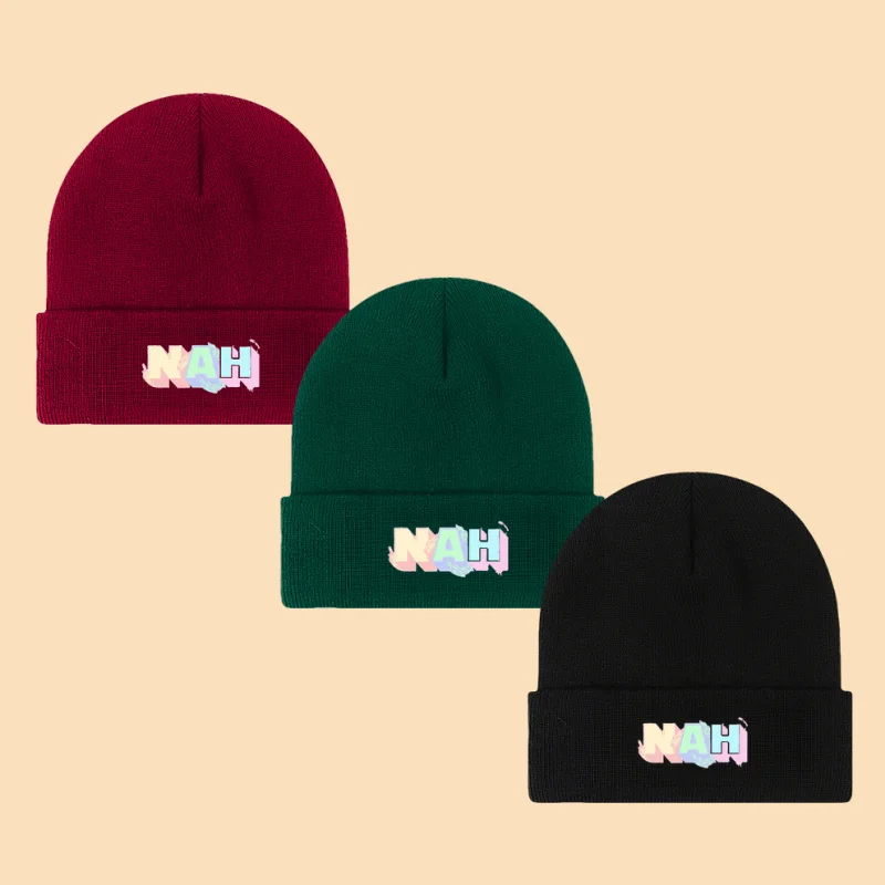 Chapéu de malha unissex ao ar livre, design urbano, estampa de letras de desenho animado, chapéu de malha quente