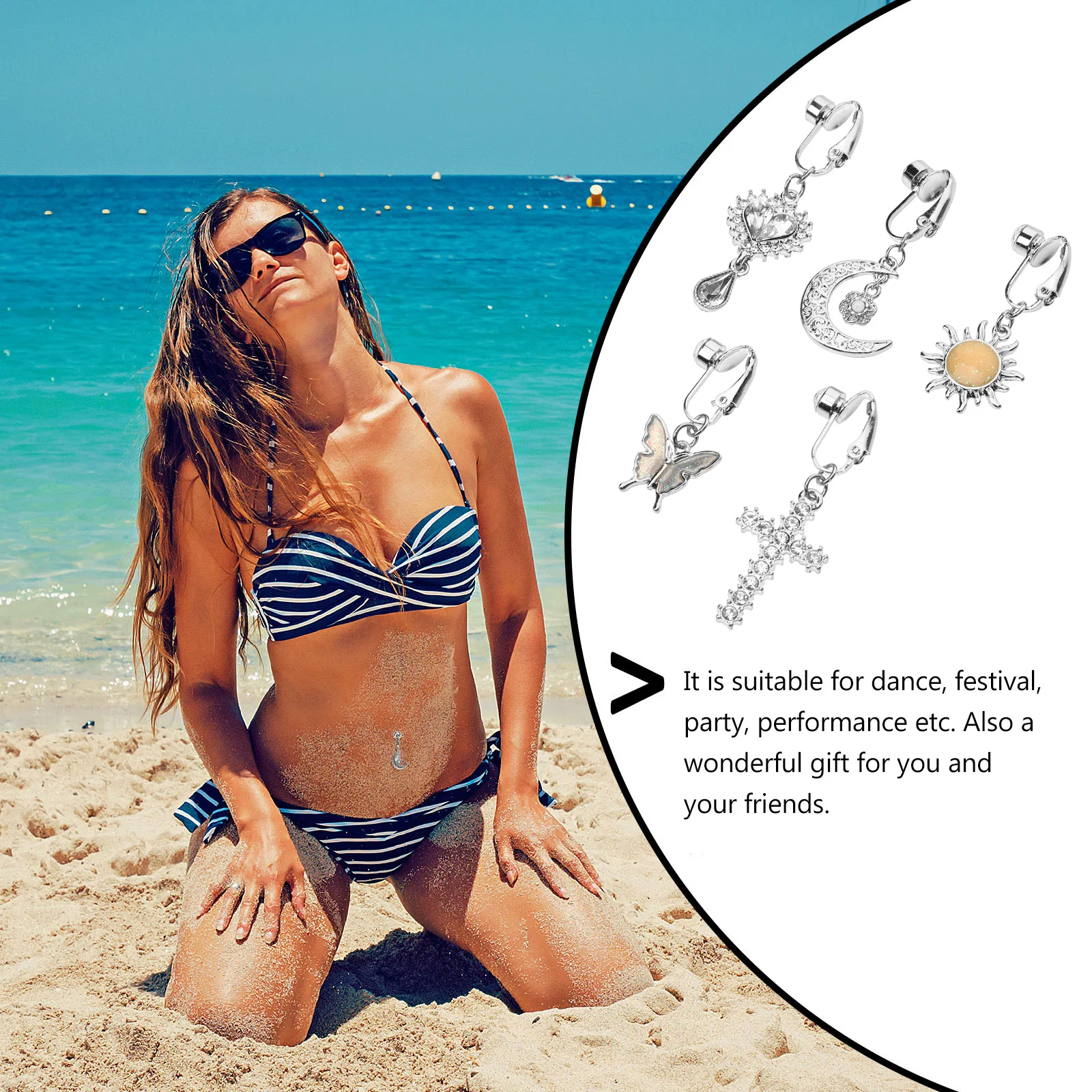 

5 Pcs Non Piercing Belly Ring Stainless Steel Women Fake Navel Jewelry Sexy Body Accessories Long Lasting Life