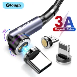 Магнитный кабель Elough с поворотом на 540 градусов, 3 А, кабель Micro USB Type-C для быстрой зарядки, магнитное зарядное устройство для iPhone, Xiaomi, Шнур USB для передачи данных для телефона