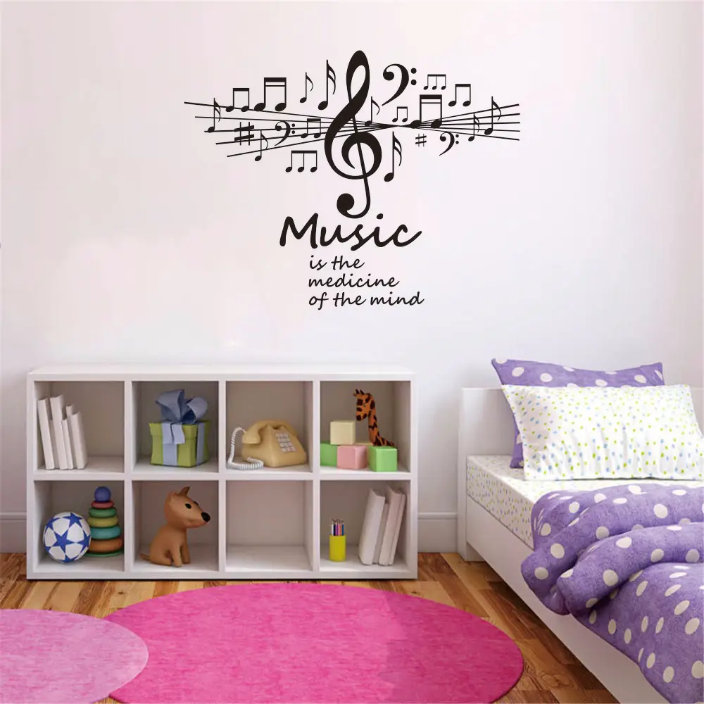 Removable Vinyl Home Decor Sticker“Music is the Medicine of the Mind”with Musical Notes Ideal for Music Room Wall Decals JZY303