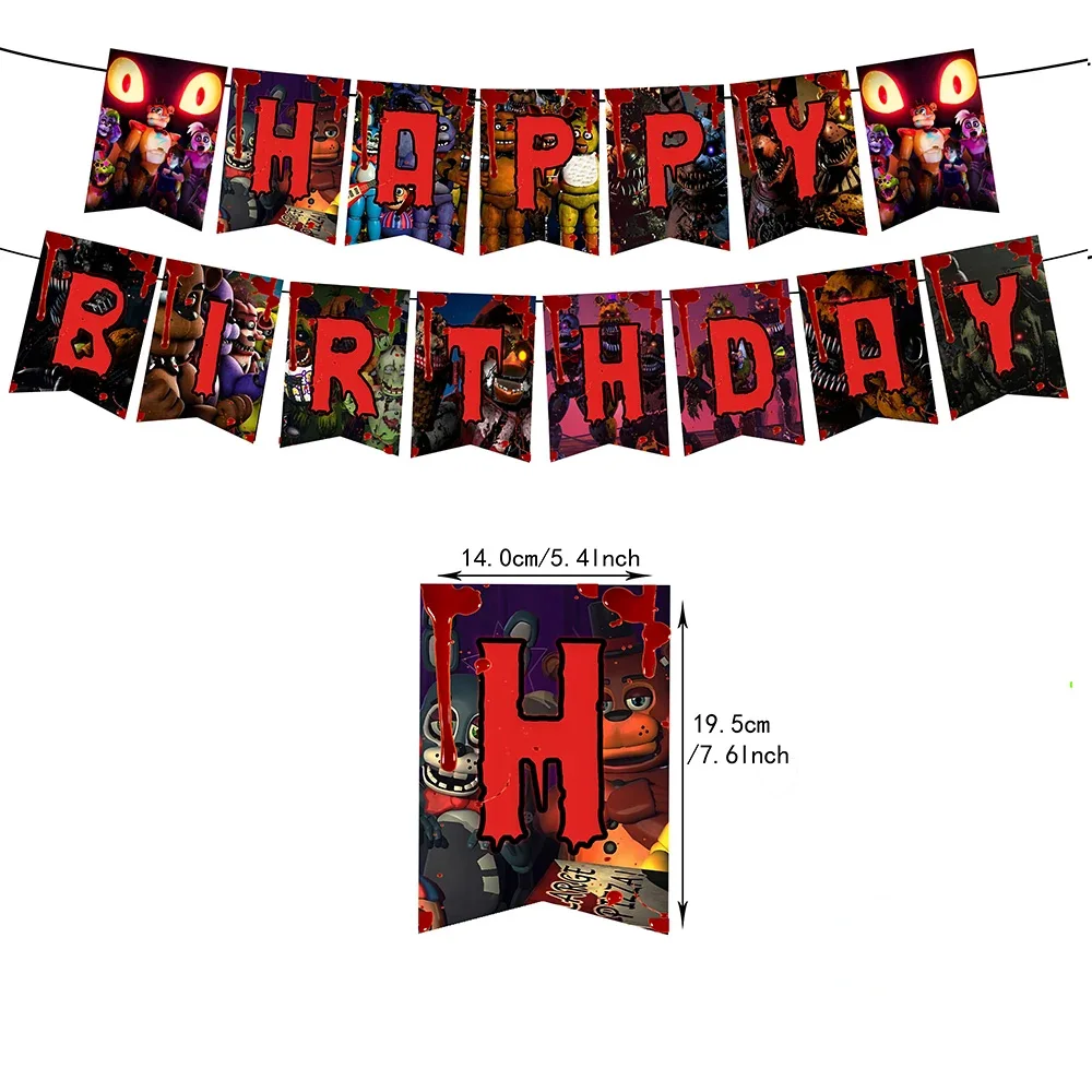 Five Nights at Freddy's Themen-Geburtstagsparty Dekorations-Set Banner Zubehör Ballon-Set Tortendekoration Banner Cartoon-Hintergrund Geschenk – Detail 5