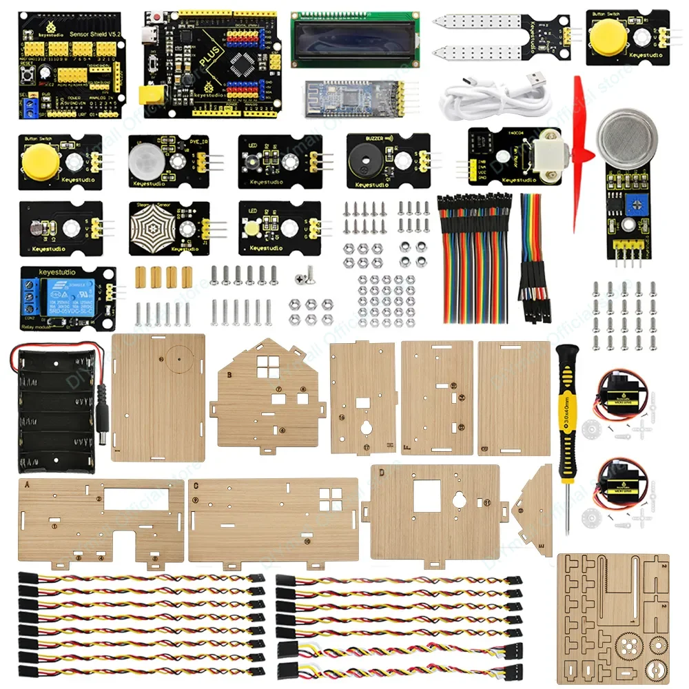 Keyestudio Smart IoT Home Kit مع لوحة PLUS Arduino Starter Kit لمشاريع DIY وبرمجة STEM وأتمتة المنزل