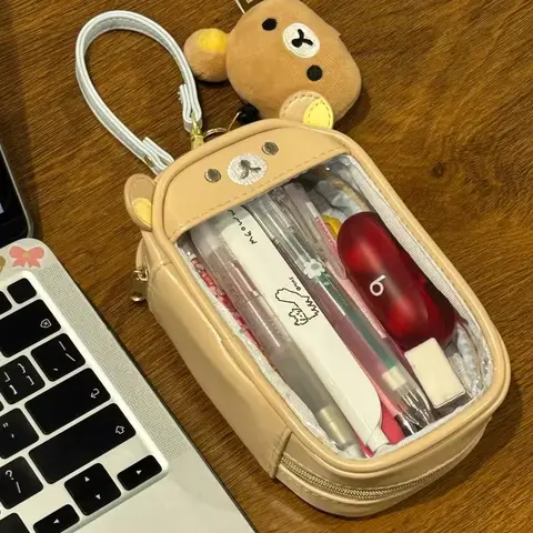Japanese Anime Peripheral Mini Toy Storage Bag New Rilakkuma Pencil Case Kawaii Cartoon Translucent Pen Case Doll Display Bag