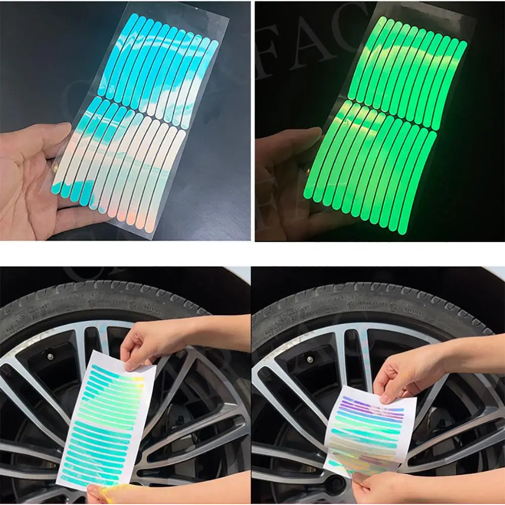 

20Pcs Car Wheel Reflector Sticker Rim Sticker Modified Wheel Tire Auto Car Decoration For Universal Fluorescent Protective paper