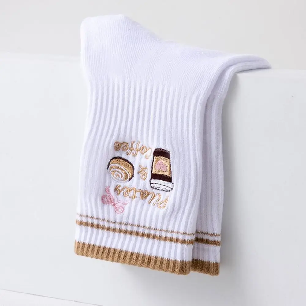 

New Cotton Pilates Socks Breathable Sweat-absorbent Cherry Embroidery Socks Casual Harajuku Street Mid Tube Socks